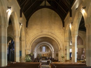 Norman chancel architecture inside church of Saint John the Baptist, Devizes, Wiltshire, England,