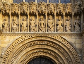 Carved stonework figures of kings, Gallery of Kings, frontage of cathedral church, Lincoln,