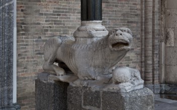 Italy Lodi 89775 Cathedral S Bassiano West portal right column lion 13th century