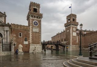 Venice, Arsenal, square in front of the Porta Magna from 1460 with the lion statues captured in