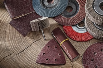 Abrasive Tools Set On Wood Background