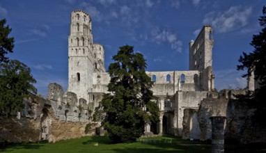 Begun in 1040, destroyed from 1562, view from the south, former guest house on the left, St.,