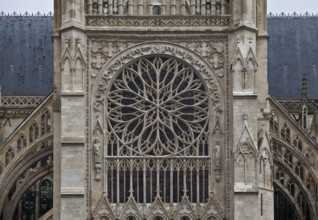 Construction began in 1220, gable of the south transept, upper part with rose window, St., Sankt,