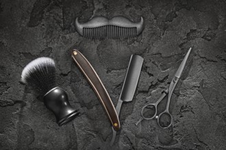 Black Barber Tools. Barber Shop. Shaving Brush Stright Razor Scissors Comb Symbol