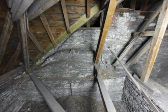 Above the choir vault, view from the east of the wall above the choir arch, Church of St., Church