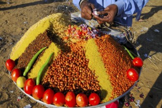 Snack vendor at pushkar fair, Rajasthan, India, Asia