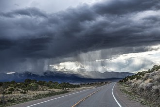 Wild thunderstorm and rain clouds over the Great Basin Highway US 93, between Ely and Baker,