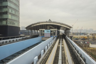 Elevated shin toyosu metro station, tokyo, japan