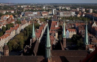 View from the tower over the roofs of the church to the east, St., Sankt, Saint