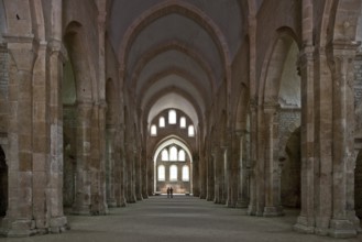 Fontenay Abbey Church interior, view to the altar. Abbey church built 1139-47. Interior to the