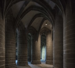 Mont-Saint-Michel, monastery mountain, crypt of the massive columns built in the middle of the 15th