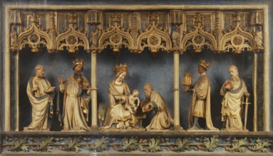 Late Gothic altar shrine with the Adoration of the Magi (fired from local clay around 1420), St.,