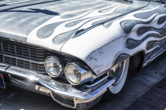 Old Chevrolet at the entrance to the Rebar, theatre, bar, restaurant, Arts District, Las Vegas,