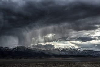 Wild thunderstorm and rain clouds over the Great Basin Highway US 93, between Ely and Baker,