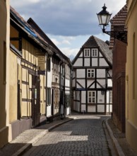 Tangermünde Elbe market street to the south with half-timbered gabled house BUHNENKOPF 74814 built