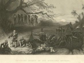 Military and munity mutiny views outlying picket of the highland brigade, India, Asia