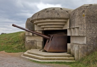 Gun bunker of a German coastal battery in the course of the Atlantic Wall, calibre of the cannon