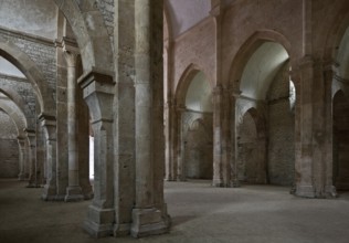 Fontenay Abbey Church Interior. View through the aisles1139-47 built left south aisle facing west