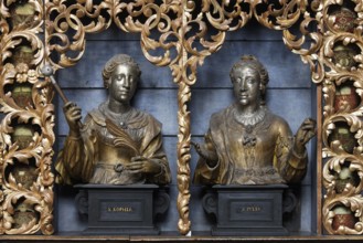 Golden chamber with reliquaries after restoration with historic colour scheme (blue), north wall,