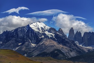 Foehn clouds over the Torres, Torres del Paine National Park, Patagonia, Chile, South America