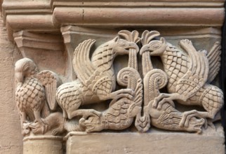 Mainz, St Martin's Cathedral, capitals south of the east choir, battle of four griffins