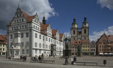 Luther city Wittenberg Market Square 6316 left Town Hall 16th century centre Towers of the town