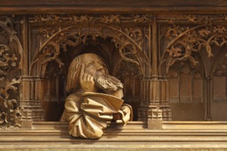 Carved altar, predella, Church Father in the Disputatio, St., Saint, Saint