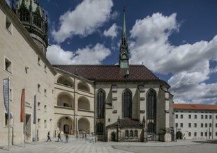 Luther city Wittenberg Castle west wing and castle church 6238 Courtyard view from south right