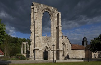 Walkenried Ruin of the monastery church West wall with portal and large window on the right Bell