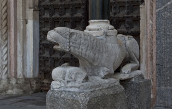 Italy Lodi 89771 Cathedral S Bassiano West portal right column lion 13th century