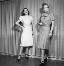 Fashion 1946, Two young female models dressed in the fashion of the post war era. Kristoffersson