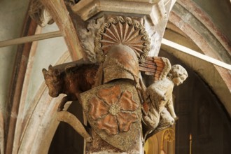 North aisle, Heinrich and Kunigunden altar around 1320Detail coat of arms, angel and bull, St., St