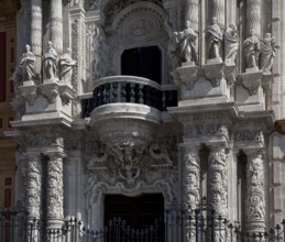 Seville, San Telmo Palace. Façade from 1757, main portal detail with balcony