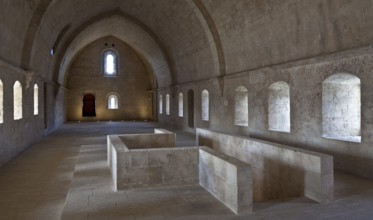 Cistercian monastery founded in 1144, church built 1175-1220, dormitory interior to the north,