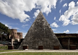 Piramide Cestia or Piramide di Caio Cestio, view from the west from the Protestant cemetery