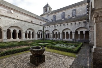 Cistercian monastery founded in 1148, cloister courtyard and church from the south-west, washbasin