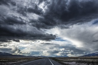 Wild thunderstorm and rain clouds over the Great Basin Highway US 93, between Ely and Baker,