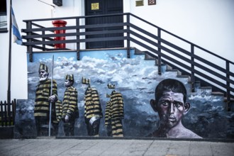 Mural with convicts from the Presidio prison, Ushuaia, Argentina, South America