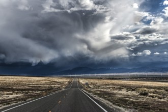 Wild thunderstorm and rain clouds over the Great Basin Highway US 93, between Ely and Baker,