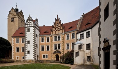 Strehla Saxony Castle 75352 North wing courtyard side late Gothic towers with Renaissance volute