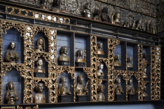 Golden chamber with reliquaries after restoration with historic colour scheme (blue), north wall,