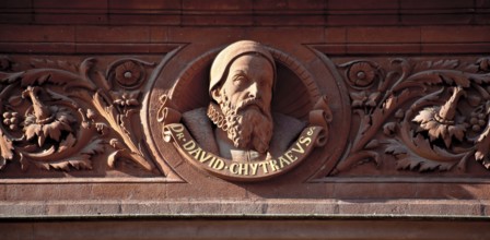 DAVID CHYTRÄUS 1530-1600, portrait relief Rostock University main building. five-time rector