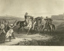 Military and munity mutiny views Colonel Platt Killed by the mutineers at Mhow, India, Asia