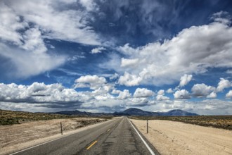 Wild thunderstorm and rain clouds over Highway 50, Loneliest Road in America, Ely, Nevada, USA,