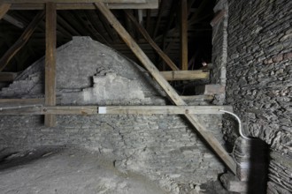 Above the choir vault, view from the east of the wall above the choir arch, Church of St., Church