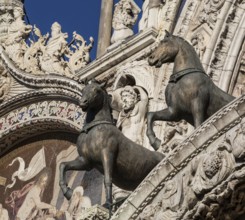 Italy Venice St Mark's Basilica -506 on the gallery of the west façade two of the bronze horses