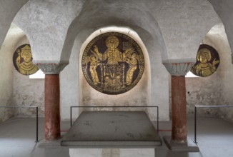 Constance, Minster crypt with Romanesque gold discs, view from the west