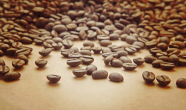 Beans of coffee on light brown paper instagram style