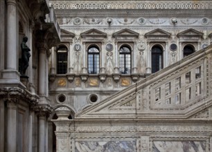 Italy Venice Doge's Palace -100 Inner courtyard north wing in front Detail of the Scala dei Giganti