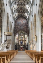 Überlingen, parish church of St Nicholas, view to the east, wall above the choir arch with fresco